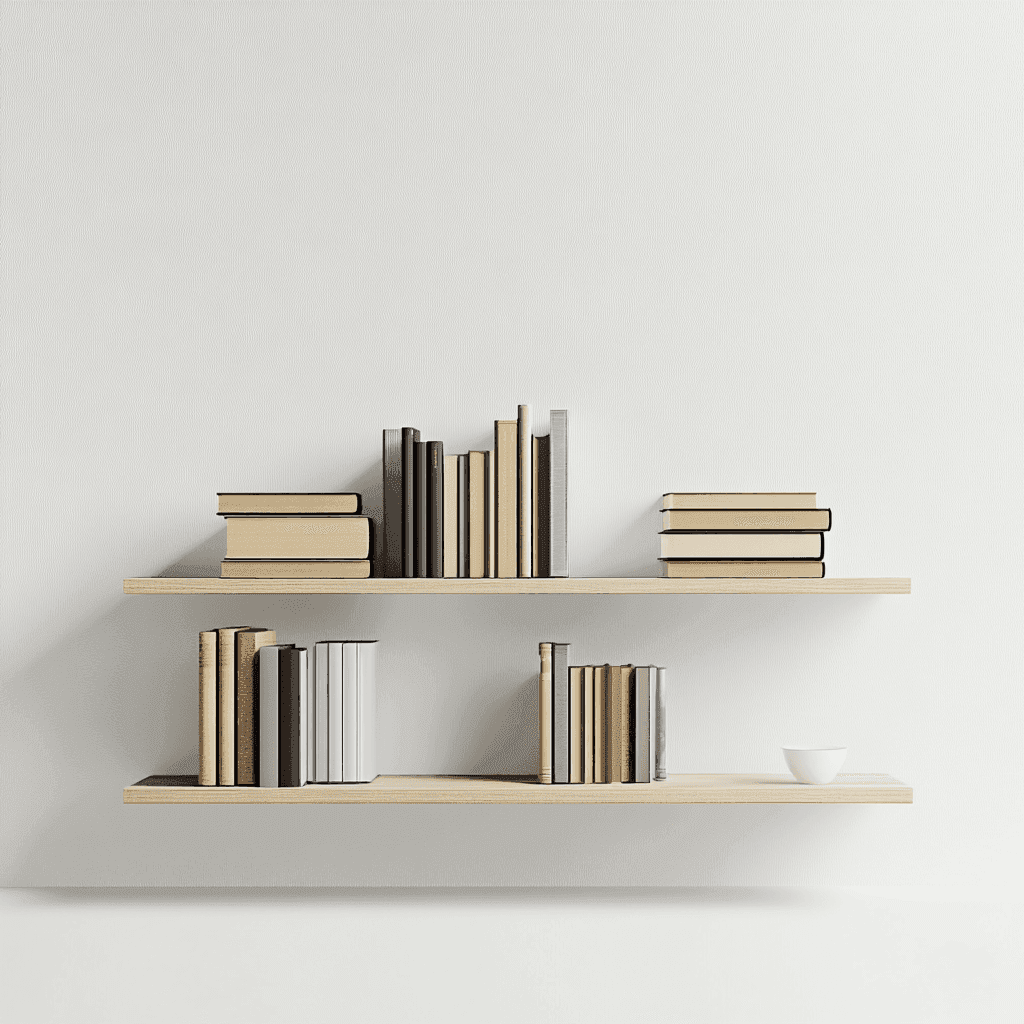Zwei Börsen mit Büchern und ein weißer Teller auf weißem Hintergrund.
