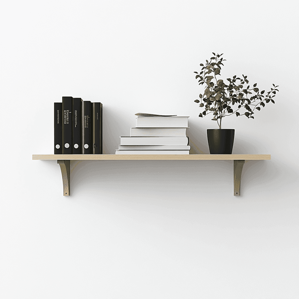Schreibtisch mit Büchern, Pflanze und Ordnern.