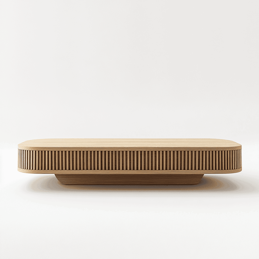 Ein modernes Holzdesign aus einem Stück Birke mit dunkler Farbe, schmalem Rand und flacher Oberfläche.