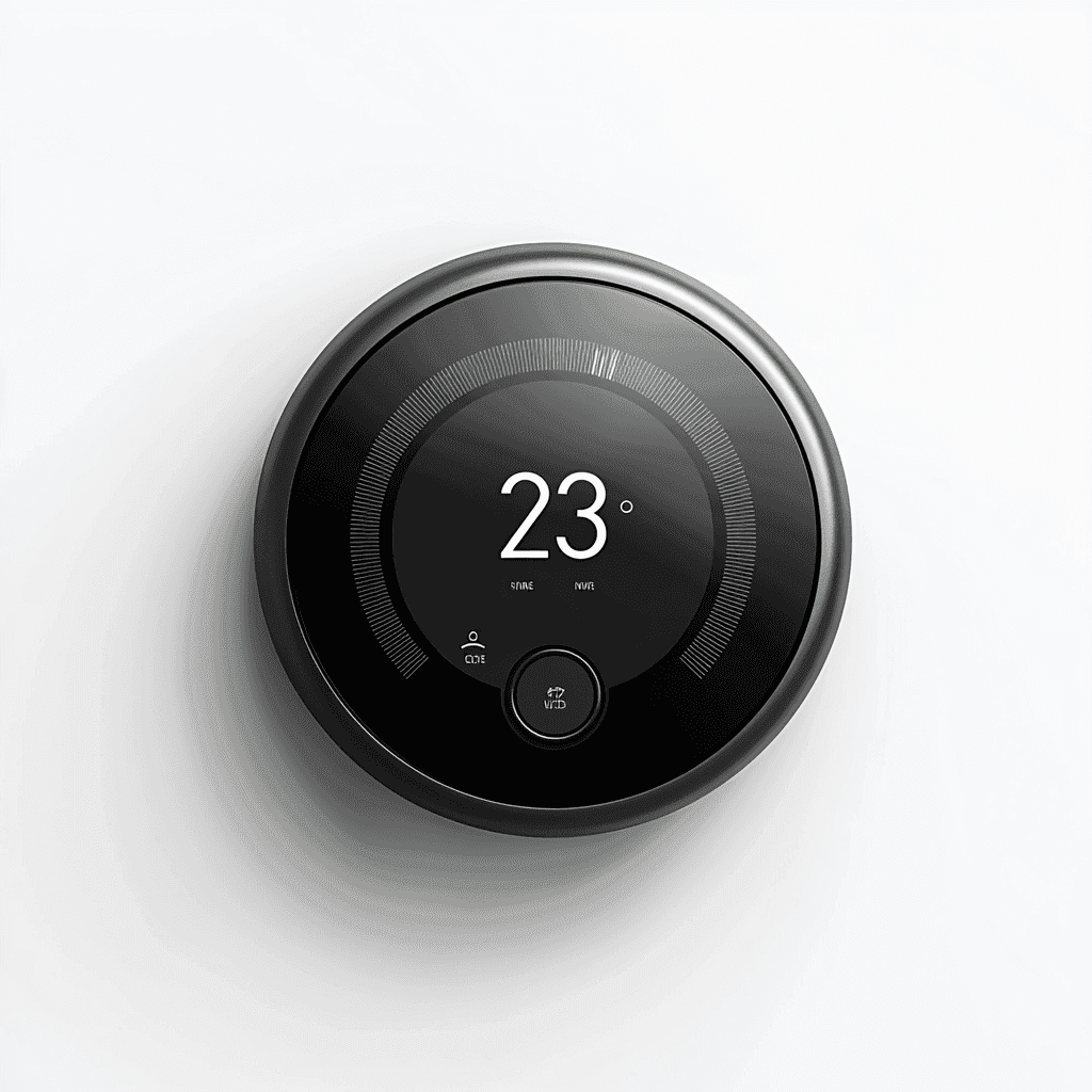 Thermostat mit 23 Grad Celsius, Bettm Modus auf weißem Hintergrund.