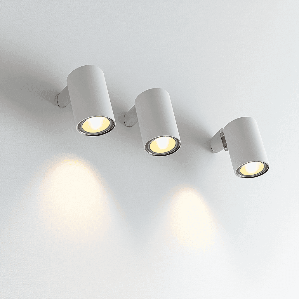 Wandbeleuchtung mit drei LED-Lamellen an weißer Wand.