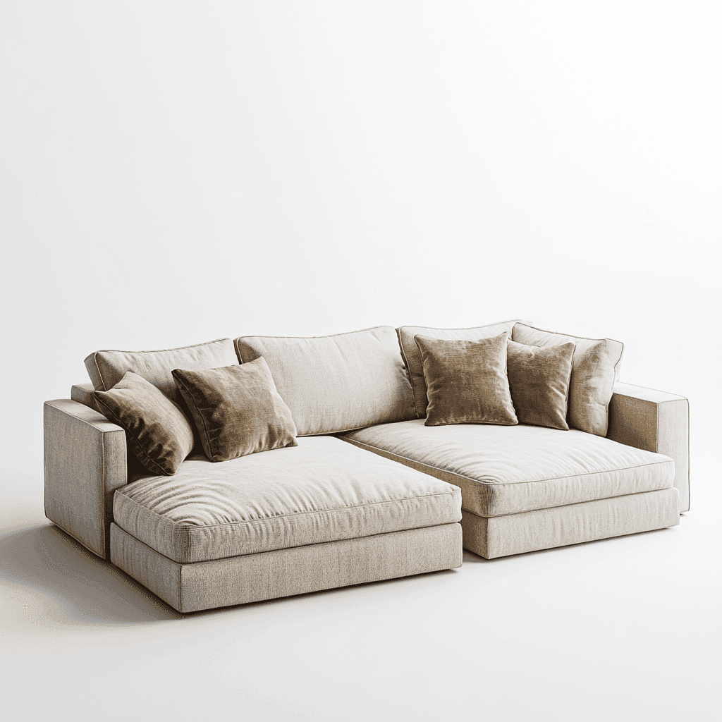 Ein Wohnzimmer mit grauem Sofa, dunkelbraunem Couchtisch, zwei braunen Stühlen auf blauem Teppich vor weißer Wand.