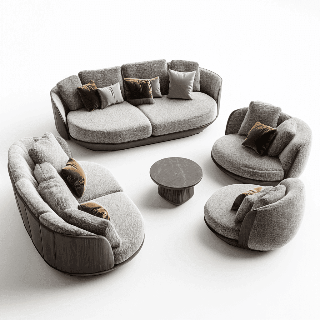 Moderne Sitzmöbel: Sofa und zwei Sessel für elegante Entspannung.