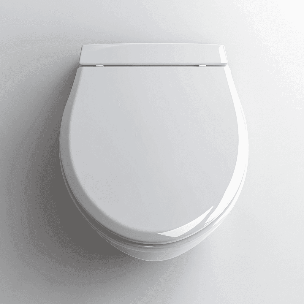 Ein WC-Deckel mit glänzender Oberfläche ist auf einer weißen Wand montiert.
